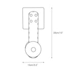 Dimension drawing for the short one-head Clérachic Leather Strap Wall Sconce, 14cm/5.5″ wide and 33cm/13″ high.