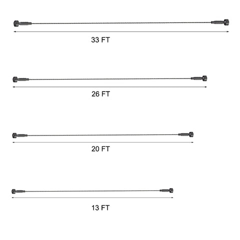 Diagram of the four lengths of this Clérachic strip light, drawn as four parallel lines from longest to shortest.