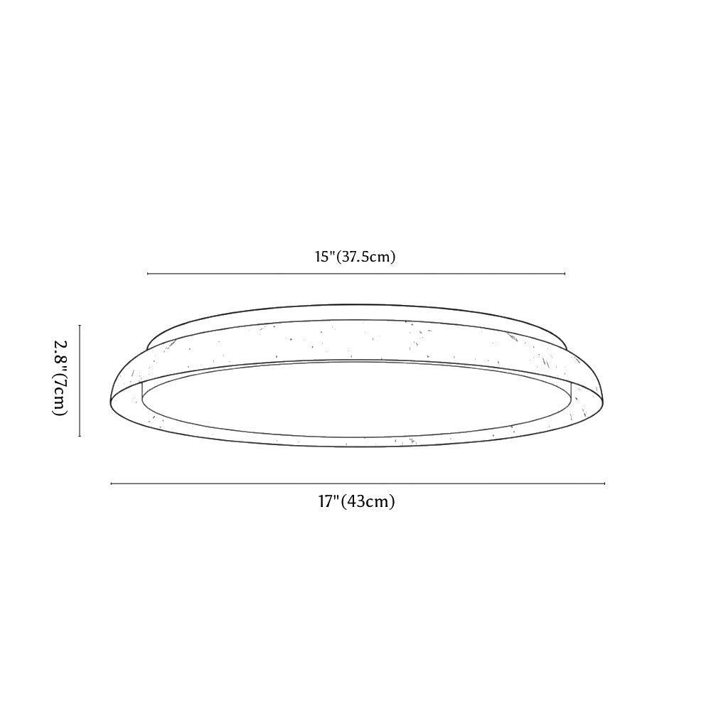 Clérachic ceiling light dimension drawing, 43 cm, every measurement marked in centimetres and inches.