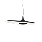 A black disc pendant with a white inner surface hangs on a thin cable against a plain white backdrop, from Clérachic.