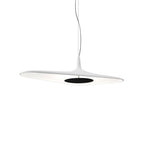 A white disc pendant with a black centre plate hangs on a thin cable against a plain white backdrop, from Clérachic.