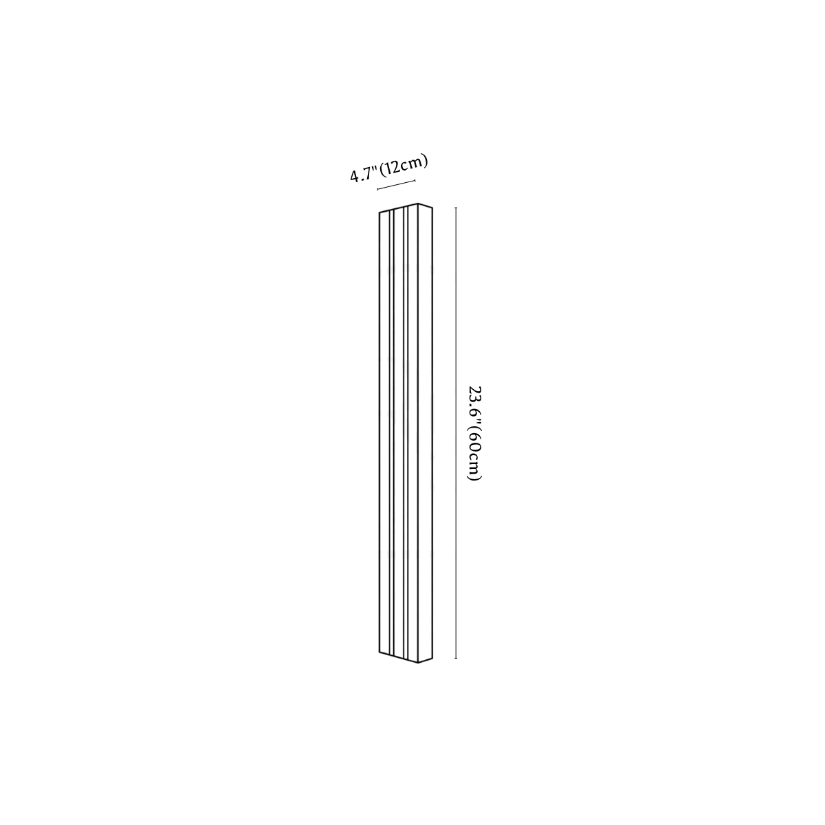 Clérachic wall light dimension drawing, 60 cm, every measurement marked in centimetres and inches.