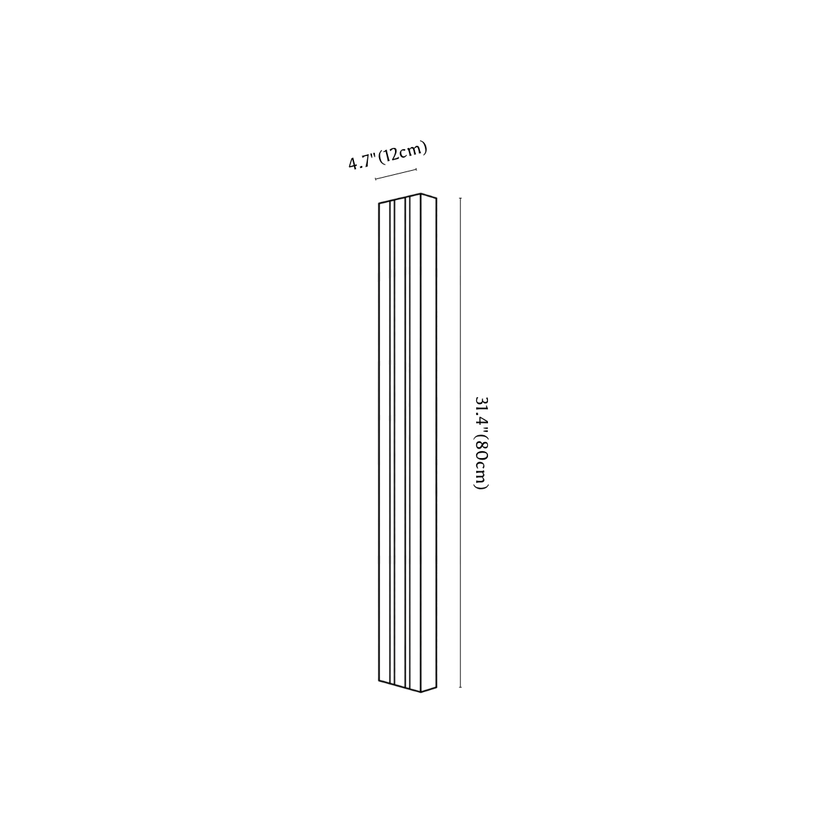 Clérachic wall light dimension drawing, 80 cm, every measurement marked in centimetres and inches.