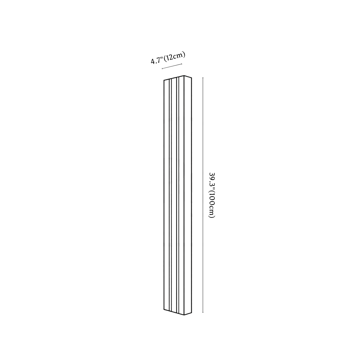 Clérachic wall light dimension drawing, 100 cm, every measurement marked in centimetres and inches.