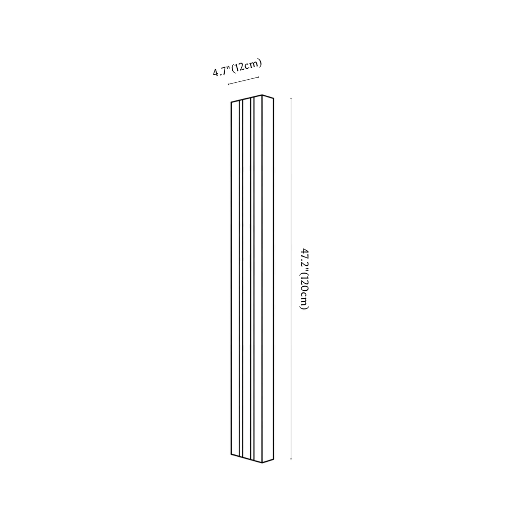 Clérachic wall light dimension drawing, 120 cm, every measurement marked in centimetres and inches.