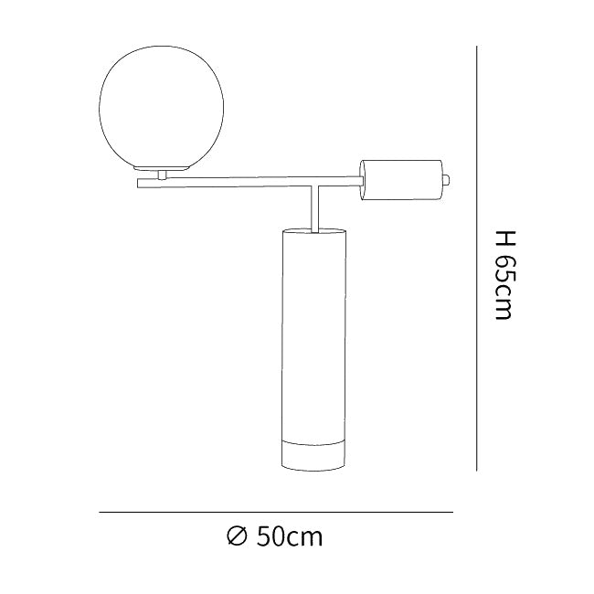 Dimension drawing of the lexi table lamp, in outline against white.