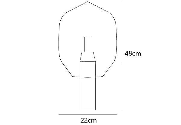 Dimension drawing of the lighthouse table lamp, in outline against white.