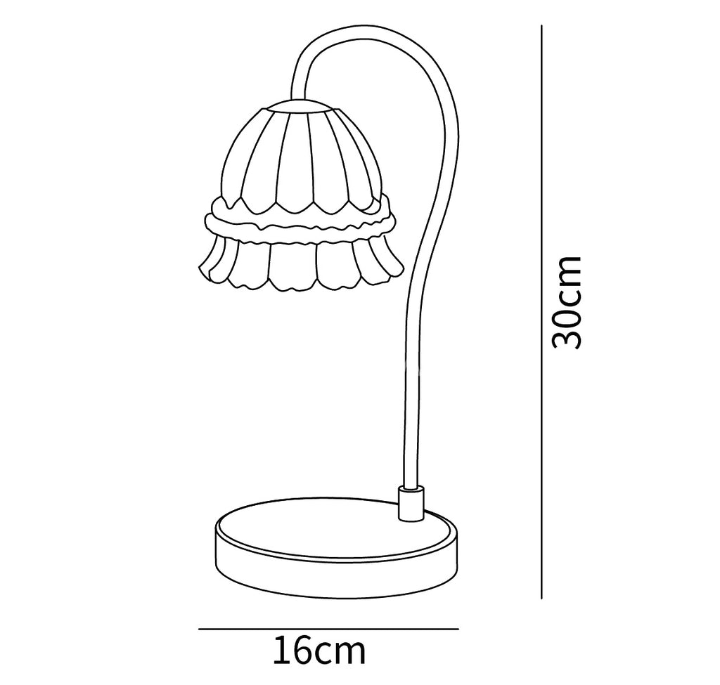 Dimension drawing of the lily marble warmer table lamp, in outline against white.
