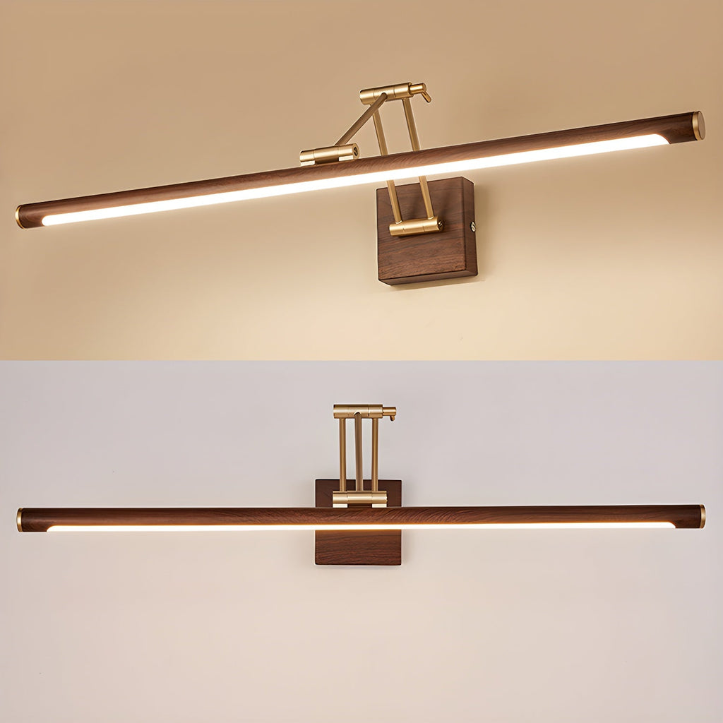 Two views of this Clérachic linear wall light, lit against a warm beige wall above and unlit on a pale wall below.