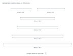 Technical dimension drawing of the Clérachic Linear Ceiling Light for Kitchen Island, 60 to 200 cm LED in all 6 sizes — 60 cm (23.6″) long, 80 cm (31.5″) long, 100 cm (39.4″) long, 120 cm (47.2″) long, 150 cm (59.1″) long, 200 cm (78.7″) long, drawn to one scale.