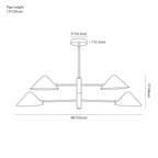 Clérachic chandelier dimension drawing, every measurement marked in centimetres and inches.