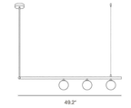 Dimension drawing of this Clérachic chandelier in its 3-light form, with its width of 125 cm (49.2″) marked.
