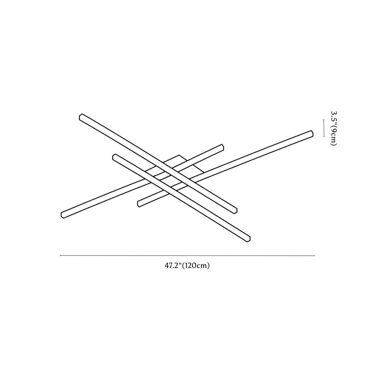 Clérachic ceiling light dimension drawing, 3 of 6, every measurement marked in centimetres and inches.