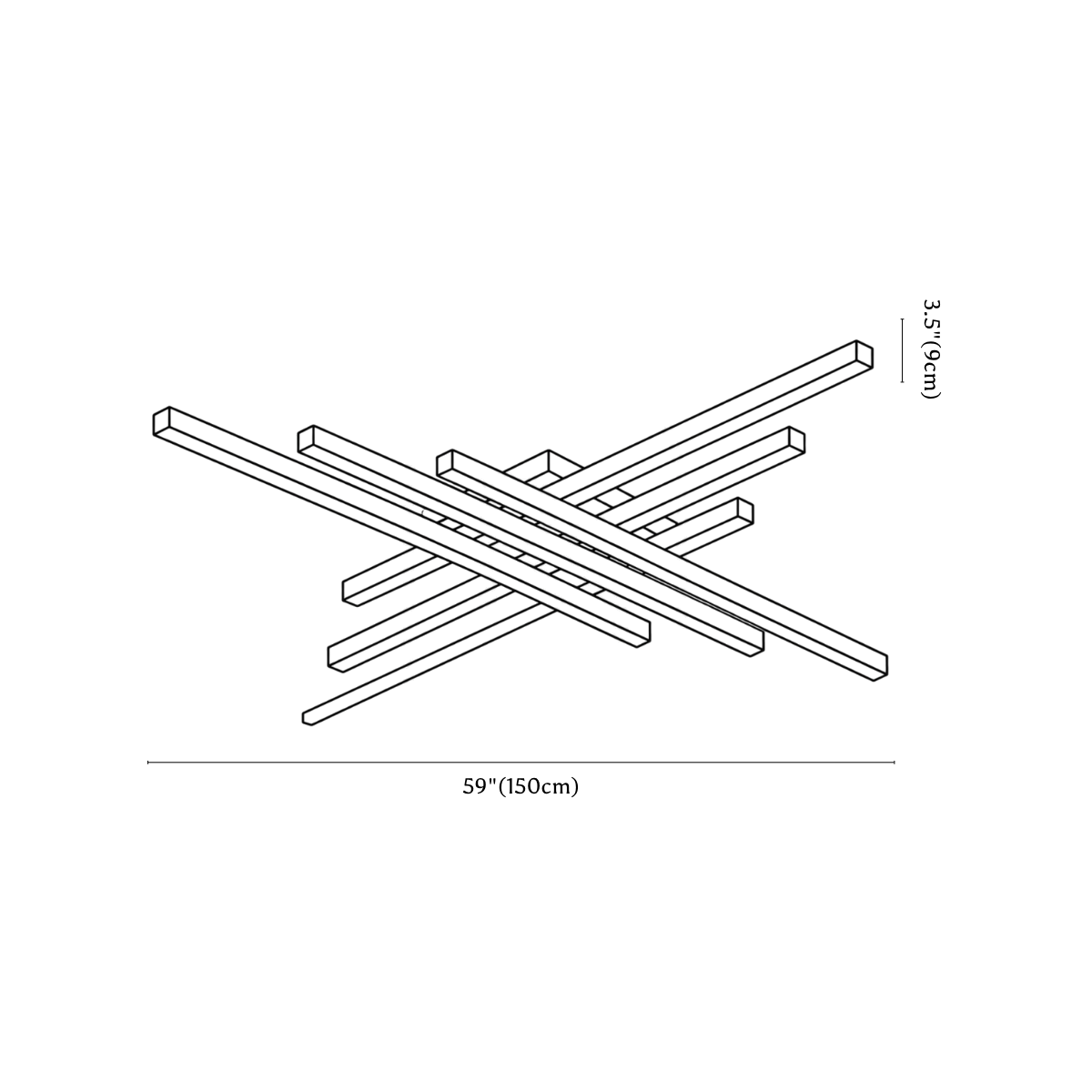 Clérachic ceiling light dimension drawing, 6 of 6, every measurement marked in centimetres and inches.