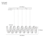 Clérachic chandelier dimension drawing, 1 Wave, 150 cm × 38 cm, every measurement marked in centimetres and inches.
