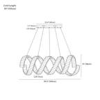Clérachic chandelier dimension drawing, 2 Waves, 100 cm × 38 cm, every measurement marked in centimetres and inches.