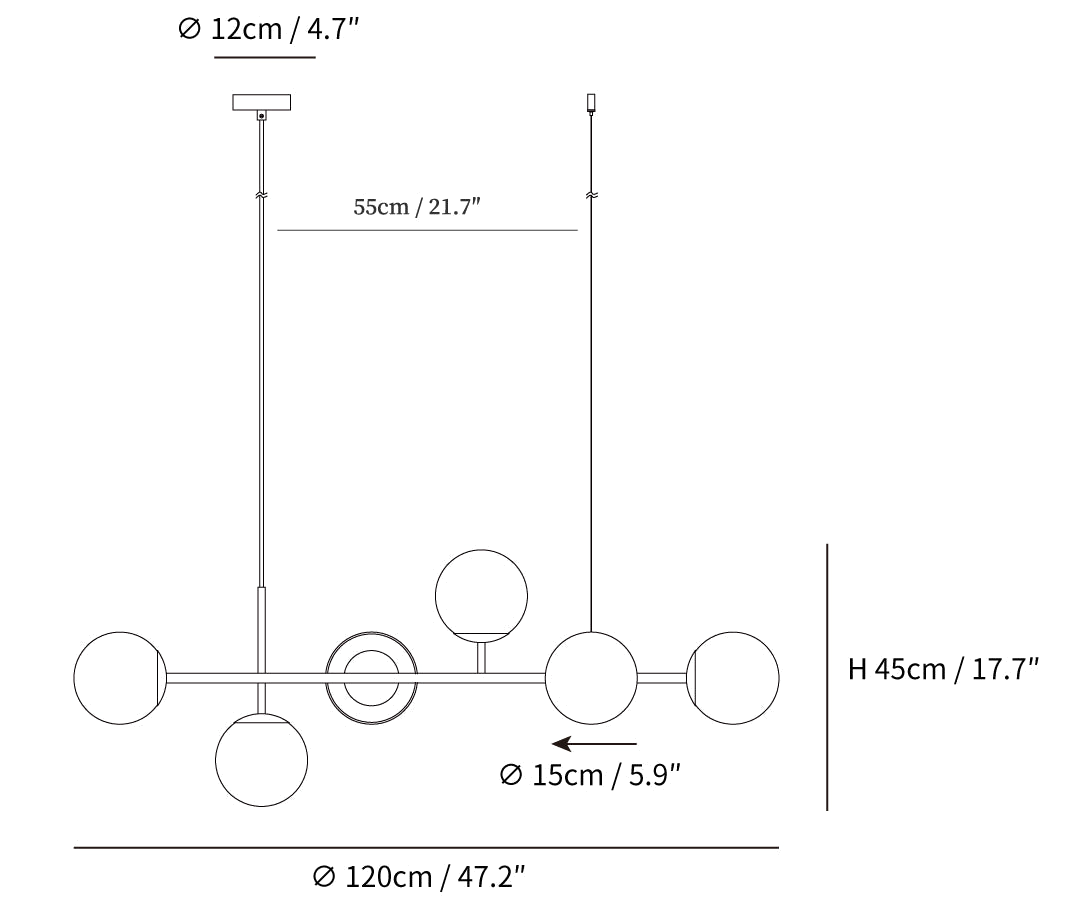 Dimension drawing of this Clérachic pendant, with its height and width marked.