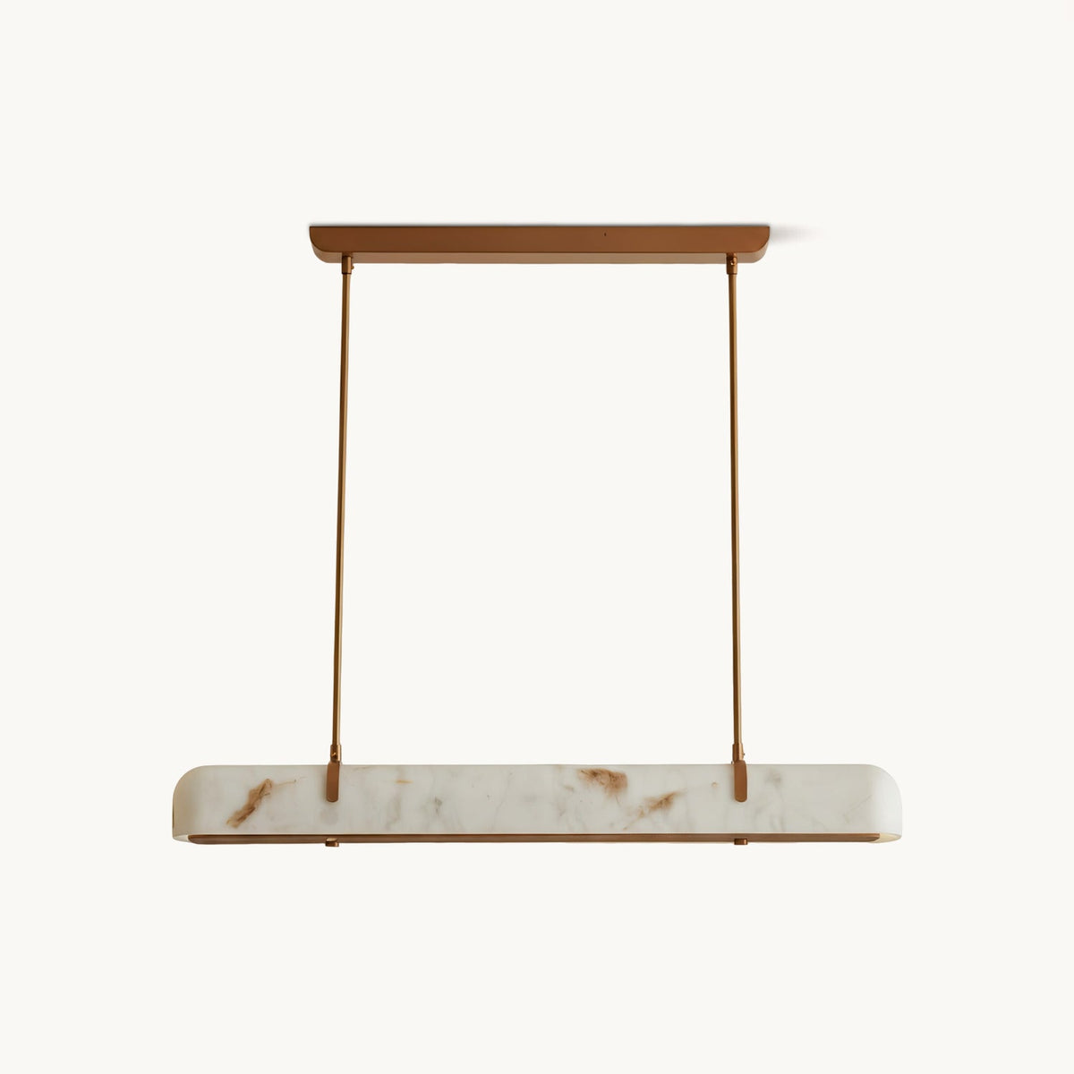 Long Clérachic pendant with a white alabaster-look shade and copper-toned arms and canopy, on a plain white backdrop.