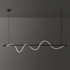 Black Clérachic linear pendant with a tall, glowing wave, in front of a dark charcoal wall.