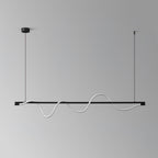Black Clérachic linear pendant with an unlit white silicone wave, on a grey backdrop with a black canopy.