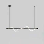 Black Clérachic linear pendant with a glowing white wave, angled slightly, against a soft grey backdrop.