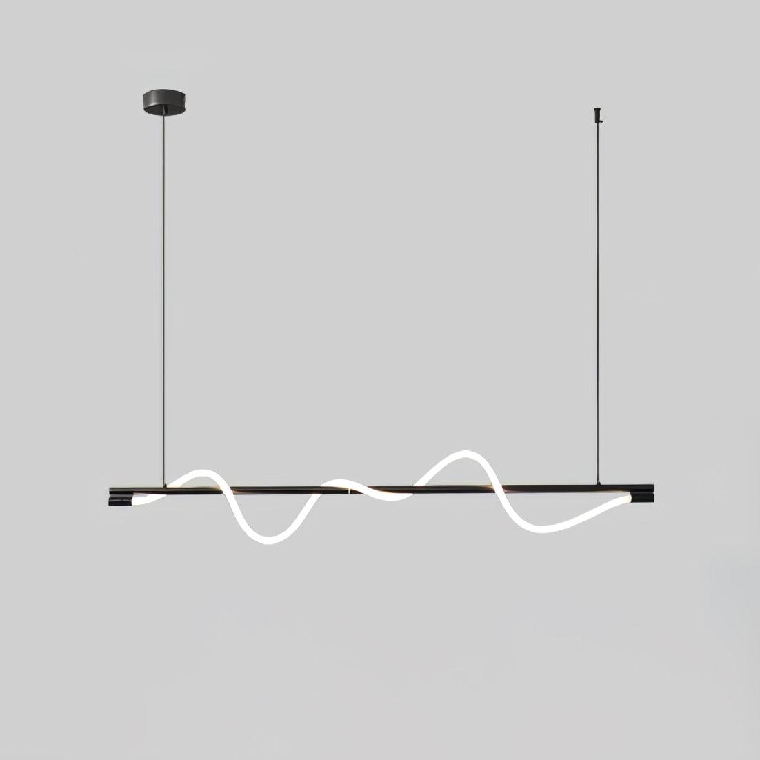 Black Clérachic linear pendant with a glowing white wave, angled slightly, against a soft grey backdrop.