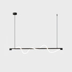 Black Clérachic linear pendant with a deep, glowing wave and a round black canopy, on an off-white backdrop.