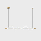 Clérachic brass linear pendant with a gentle glowing wave and a brass canopy, on a pale backdrop.