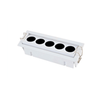 Clérachic white recessed downlight with five black reflectors on a tilting bar, shown on white with its metal spring clips and housing.