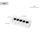 Clérachic downlight dimension drawing, 5 lights, 15.8 cm, every measurement marked in centimetres and inches.
