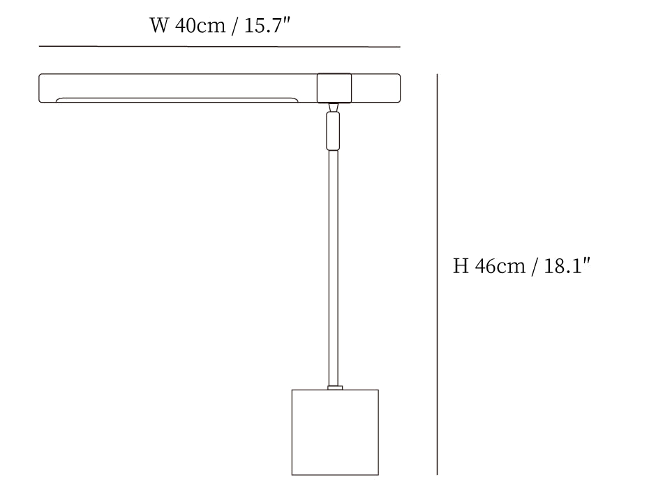 Dimension drawing of this Clérachic table lamp, with its 40 cm width and 46 cm height marked.