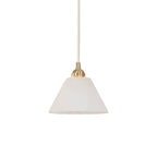 Clérachic pendant shown at full drop, cream braided flex running down to the brass collar and stone cone.