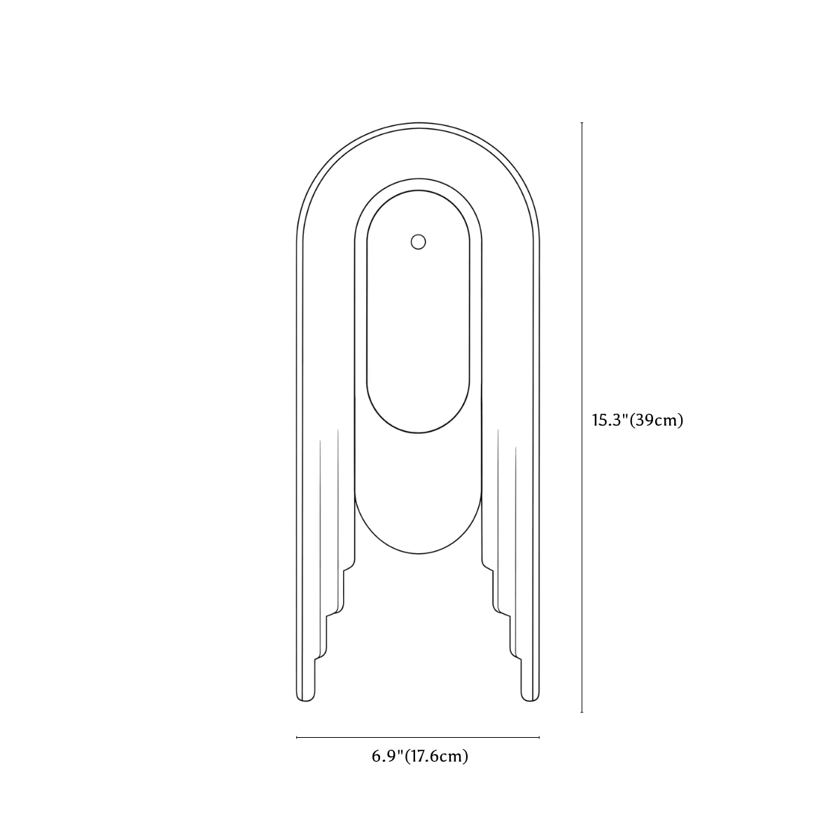 Clérachic wall light dimension drawing, every measurement marked in centimetres and inches.