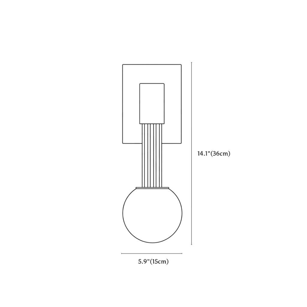 Clérachic wall light dimension drawing, every measurement marked in centimetres and inches.