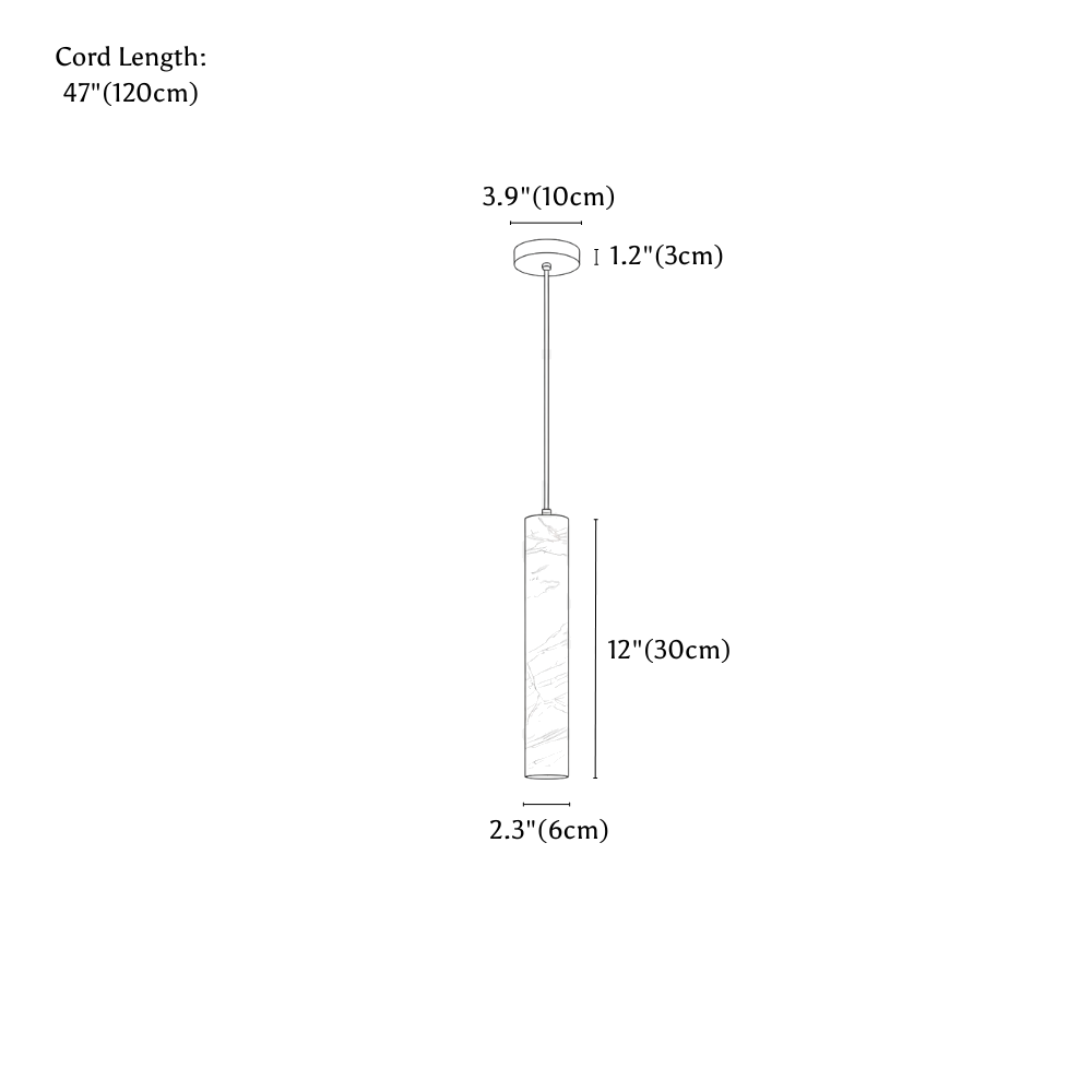 Clérachic pendant light dimension drawing, 30 cm, every measurement marked in centimetres and inches.