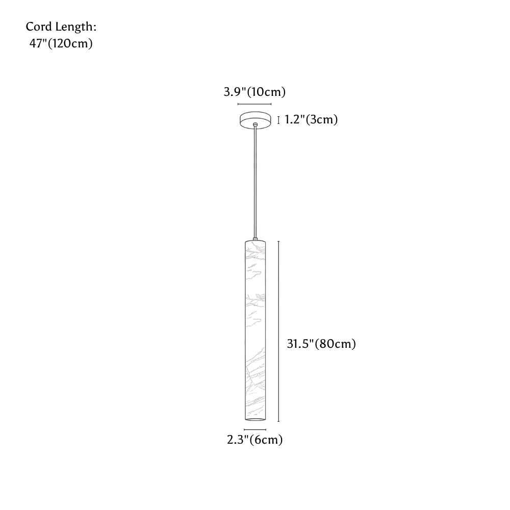 Clérachic pendant light dimension drawing, 80 cm, every measurement marked in centimetres and inches.