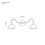 Clérachic wall light dimension drawing, every measurement marked in centimetres and inches.