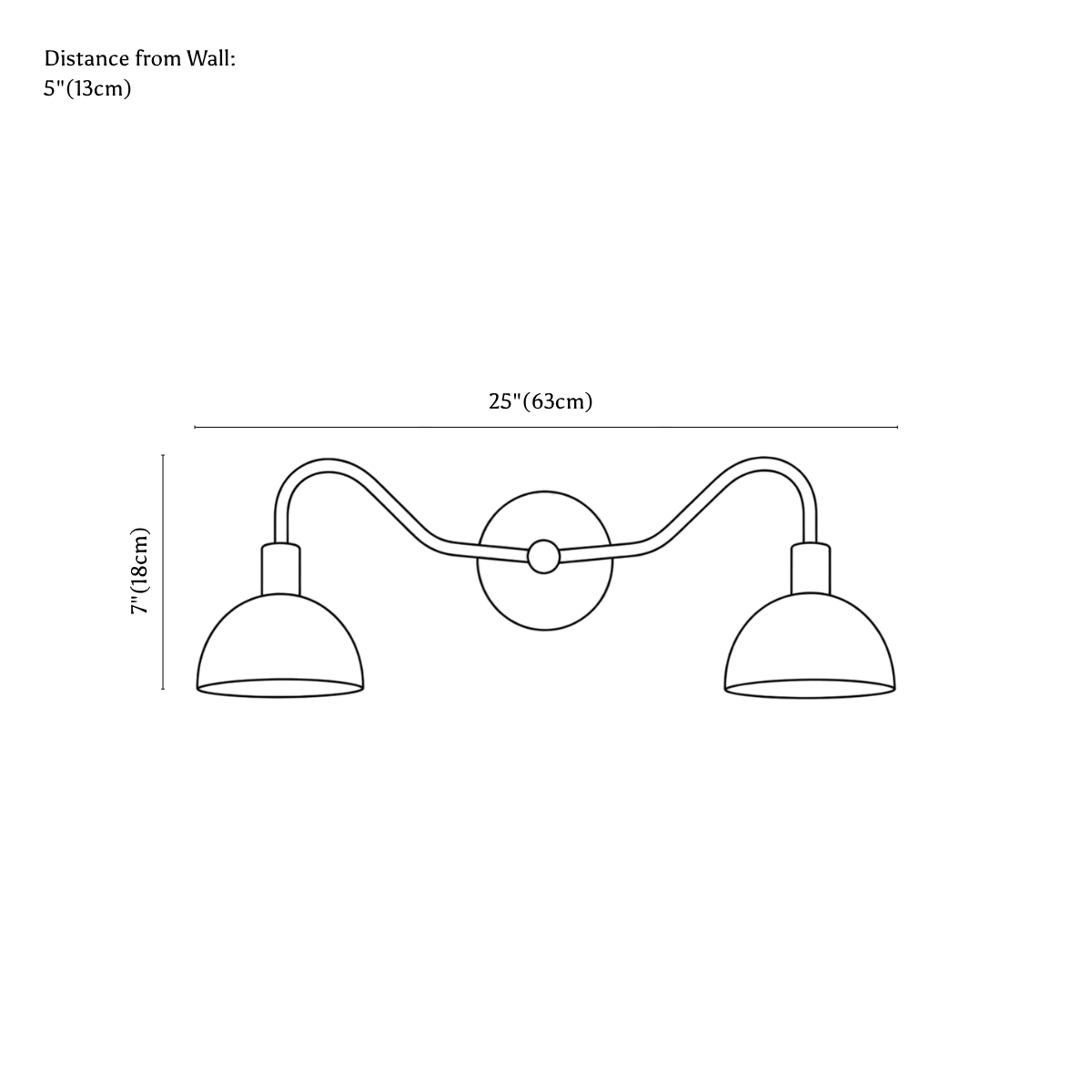 Clérachic wall light dimension drawing, every measurement marked in centimetres and inches.