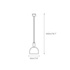 Dimension drawing for the Clérachic Long-Drop Dome pendant light, 20cm/7.9″ wide with a 200cm/78.7″ drop.
