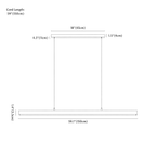 Clérachic pendant light dimension drawing, 150 cm, every measurement marked in centimetres and inches.