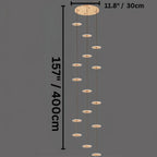 Clérachic fifteen-disc gold chandelier line drawing on a round canopy, marked 30 cm across and 400 cm in drop.
