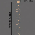 Clérachic twenty-five-disc gold chandelier line drawing on a round canopy, marked 50 cm across and 630 cm in drop.