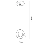 Dimension drawing of this single Clérachic water-lily pendant, with its 150 cm drop and 17 cm width marked.