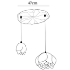 Dimension drawing of this two-head Clérachic water-lily chandelier, with the 47 cm canopy width marked.