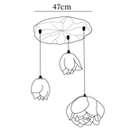 Dimension drawing of this three-head Clérachic water-lily chandelier, with the 47 cm canopy width marked.