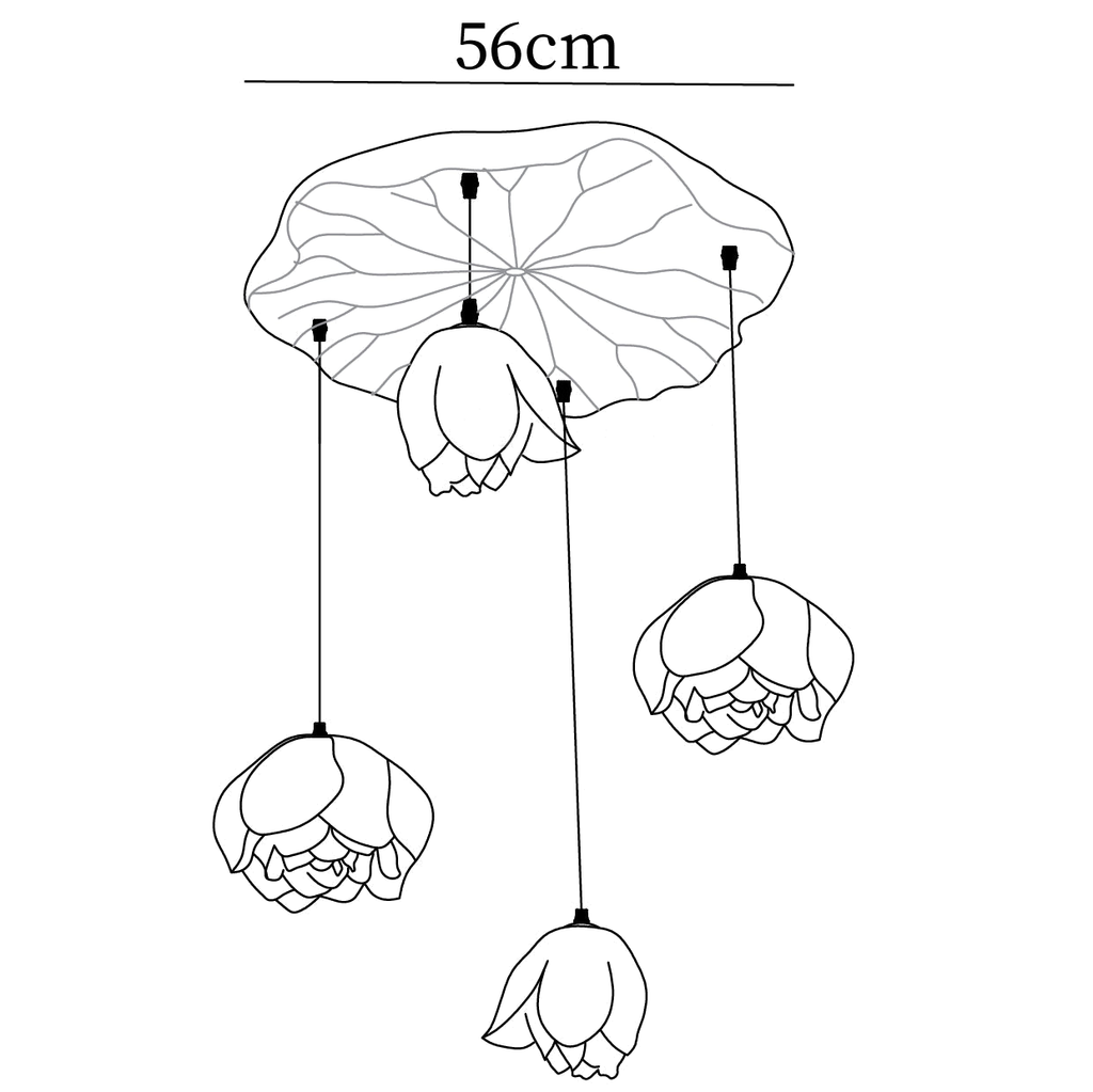 Dimension drawing of this second four-head Clérachic water-lily layout, with the 56 cm canopy width marked.