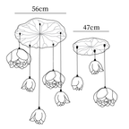 Dimension drawing of this seven-head Clérachic water-lily chandelier, with its 56 cm and 47 cm canopies marked.