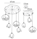 Dimension drawing of this eight-head Clérachic water-lily chandelier, with its 67 cm, 47 cm and 17 cm canopies marked.