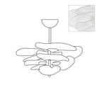 Line drawing of the Clérachic Lotus Leaf Glass Chandelier with an inset swatch of the clear rippled glass leaves.