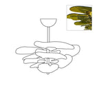 Clérachic lotus leaf chandelier drawn in outline, with an inset of the olive-green glass leaves lit from beneath.